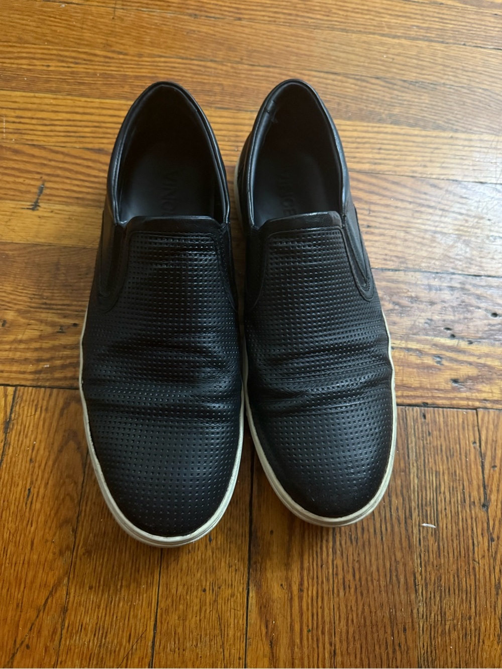 Vince Black Perforated Leather Slip-On Loafers